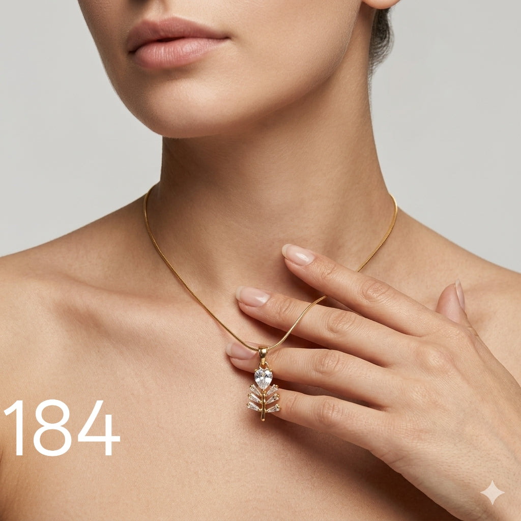 Golden Crystal Fish Skeleton Pendant Necklace