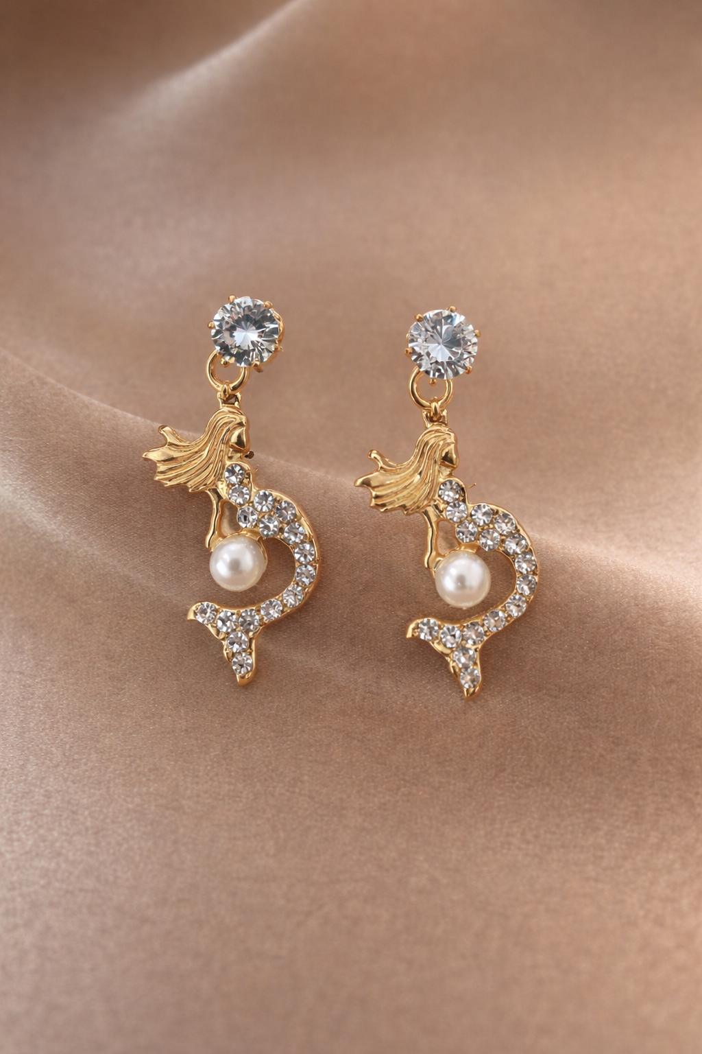 Mermaid Drop Earrings Pearls Long Earrings Creative Women Ear Jewelry