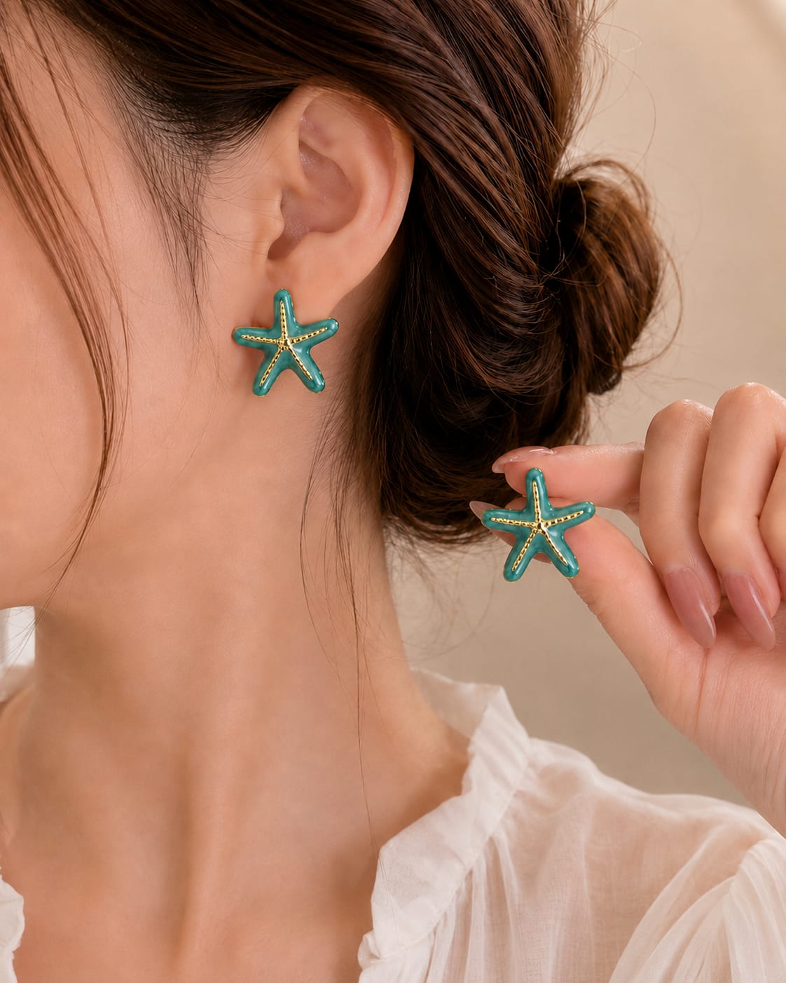 Turquoise Enamel Starfish Stud Earrings
