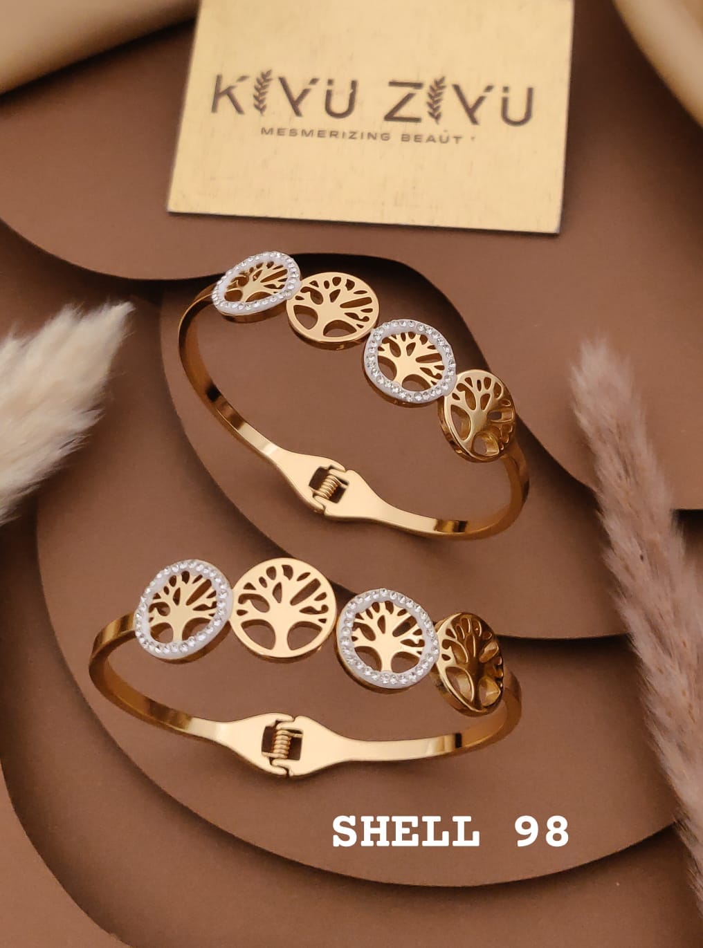 stainless steel bracelet tree-of-life design with cubic zirconia stone
