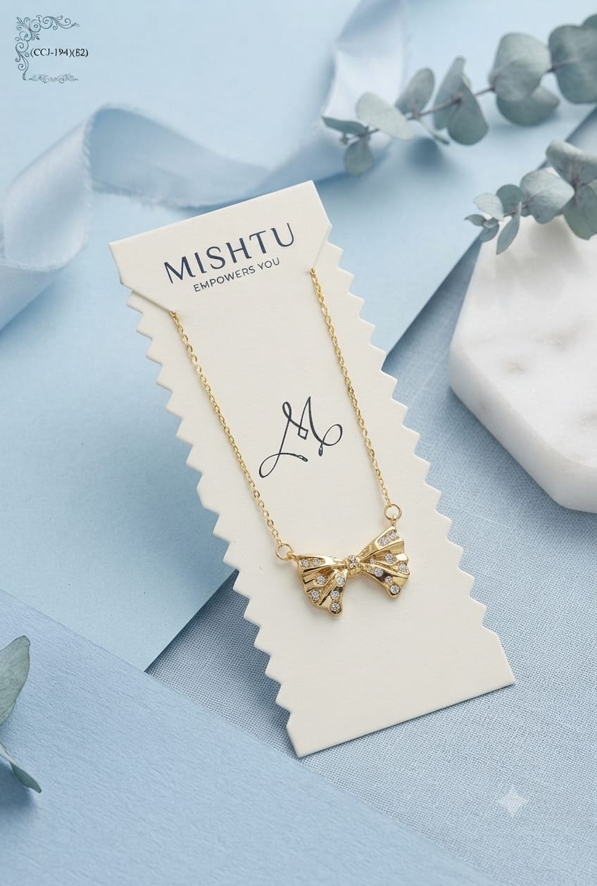 Gold-Tone Rhinestone Bow Pendant Necklace