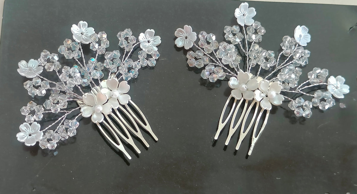 Set of 2 Crystal Floral Hair Comb Pins