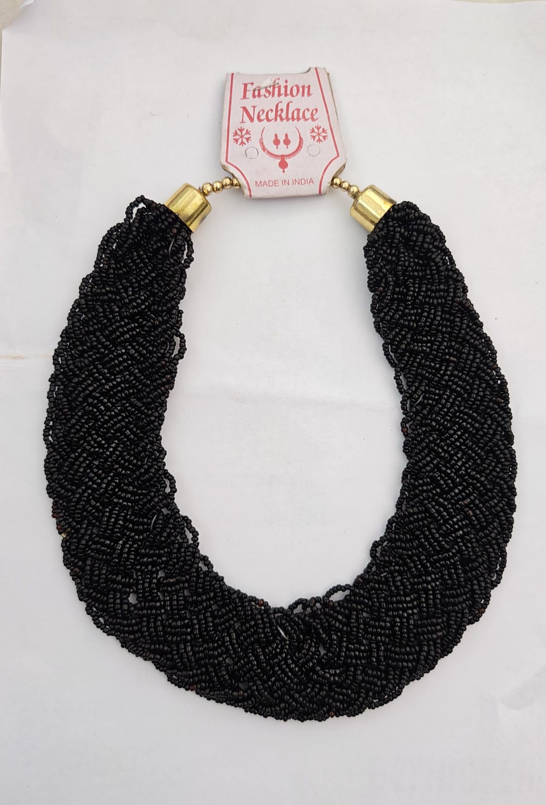 black multi-strand braided seed bead fashion choker necklace