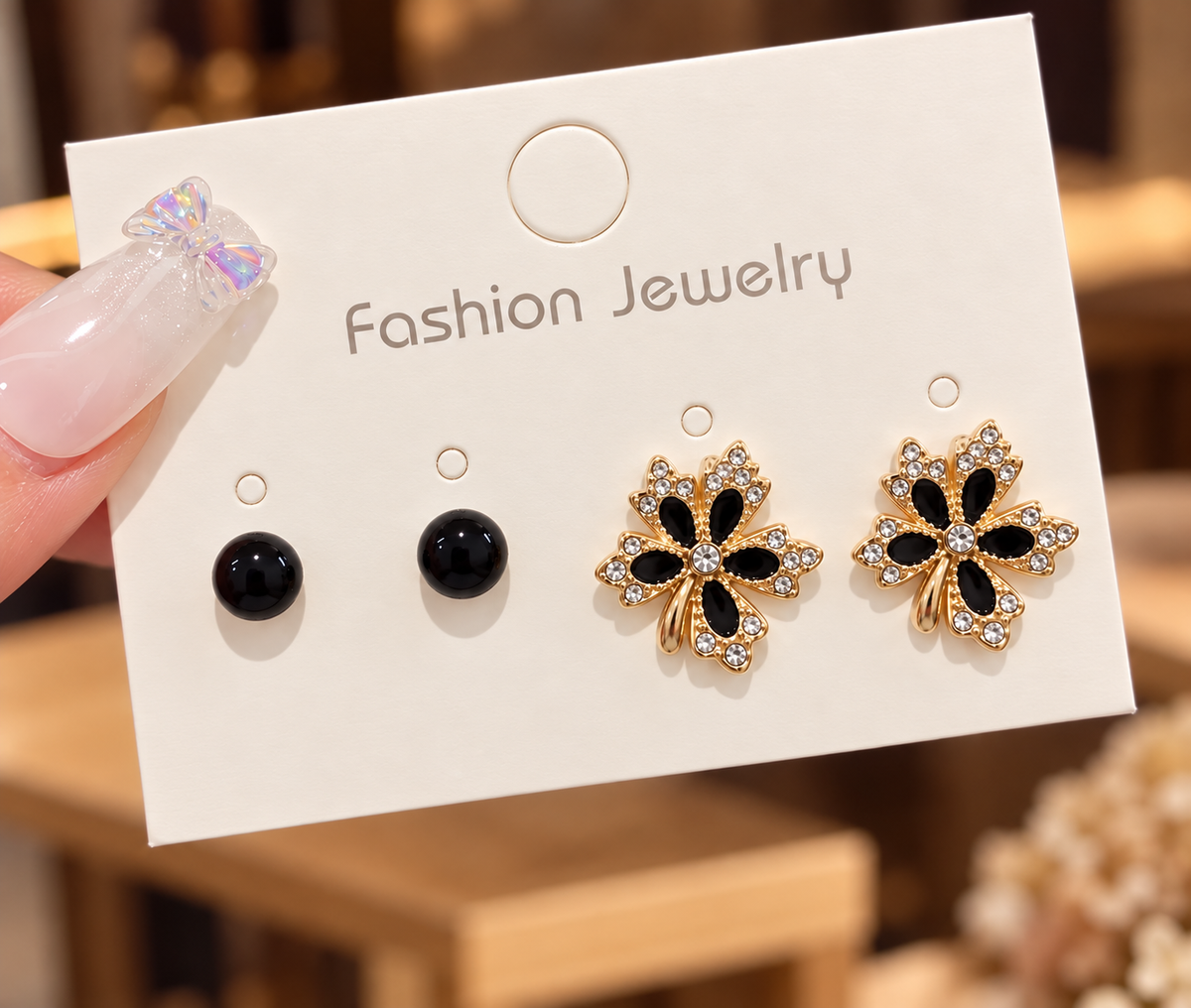 Set of 2 pair Korean golden plated flower earring studs