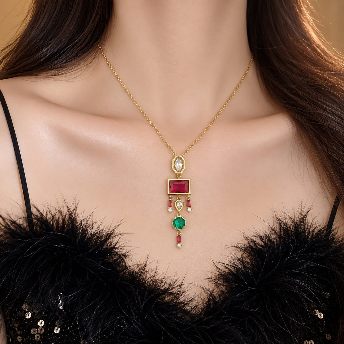 Emerald red Stone Hanging Pendant Necklace