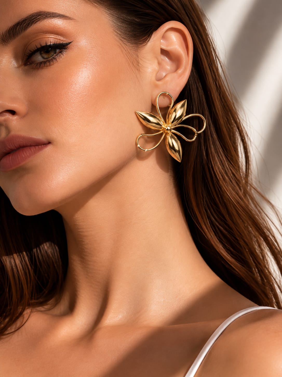 Gold-Tone Sculpted Floral Statement Earrings
