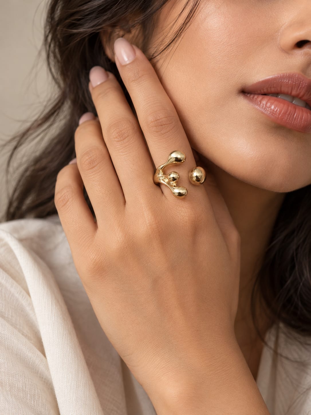 Gold-Tone Triple Orb Open Statement Ring