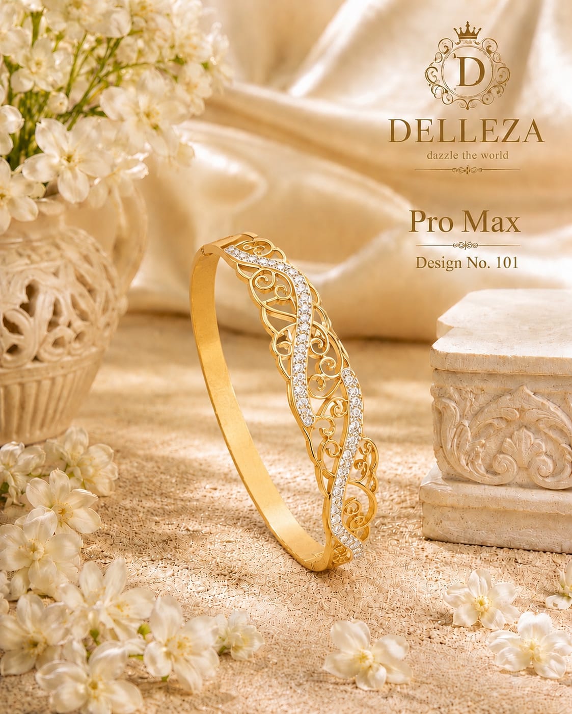Jali work zircon anti tarnished kada
