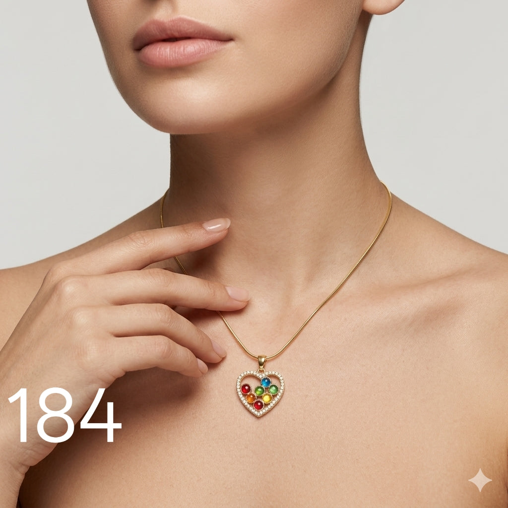 Multicolor Stone Heart Pendant Necklace