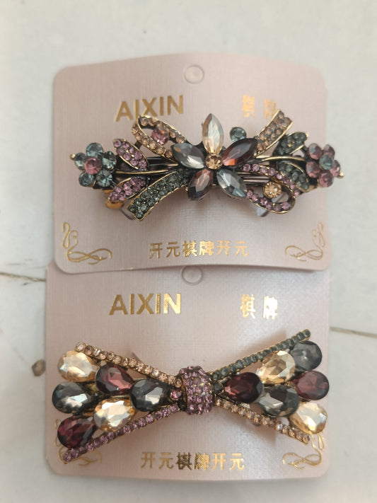 Crystal Bow Metal Hair Clips – Set of 2