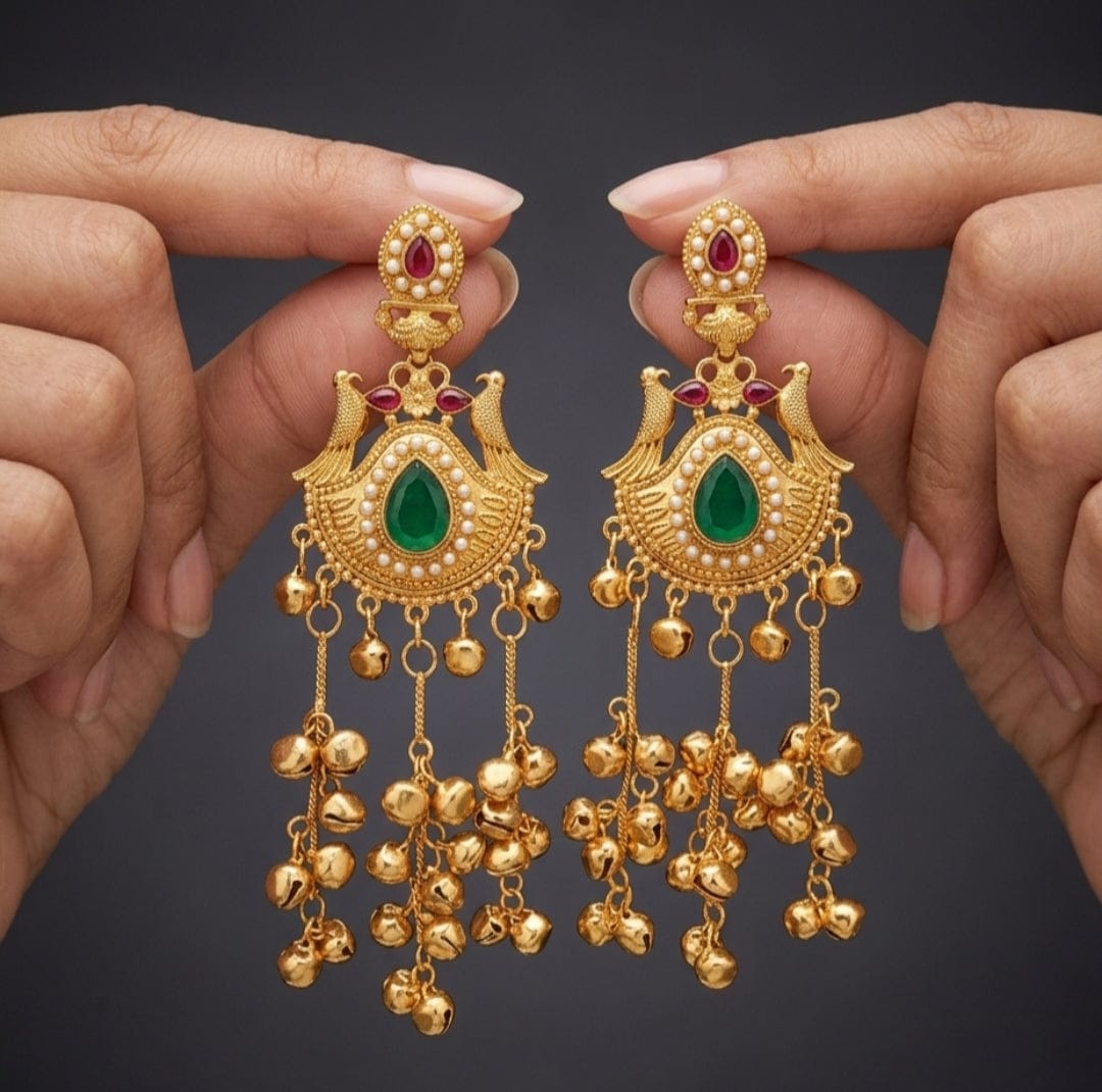 Kashmiri Chandbali Earring with Kundan Stone