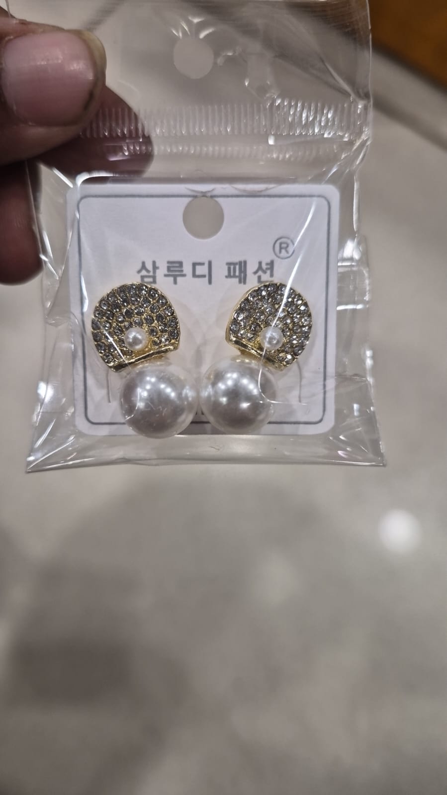 Gold-Tone Crystal Fan Pearl Drop Earrings