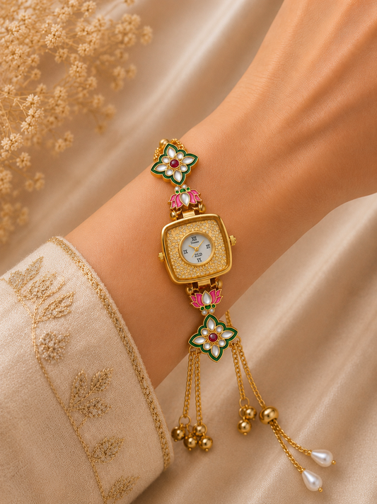 Elegant Kashmiri Floral Watch Bracelet for Women