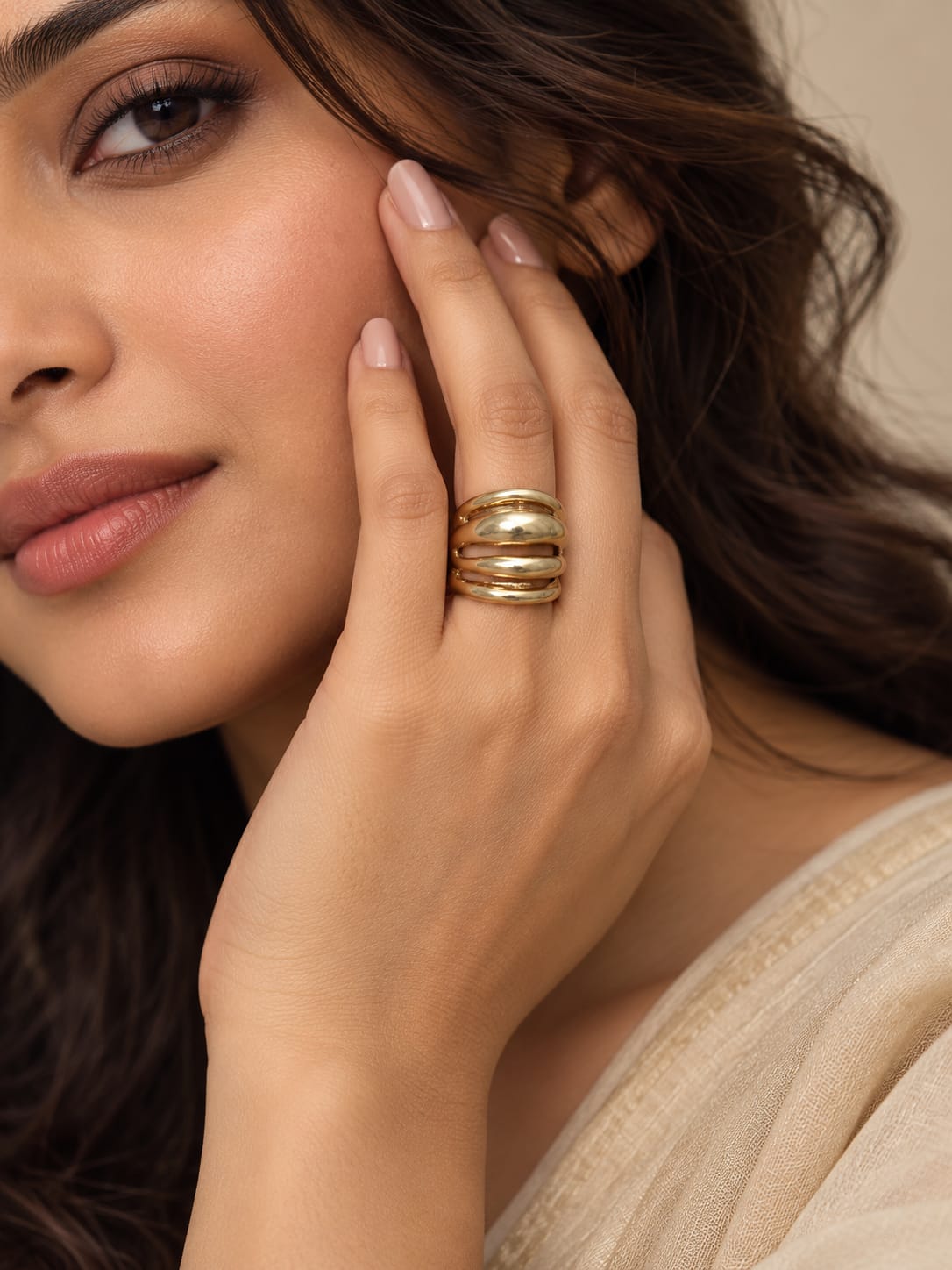Gold-Tone Layered Dome Band Statement Ring