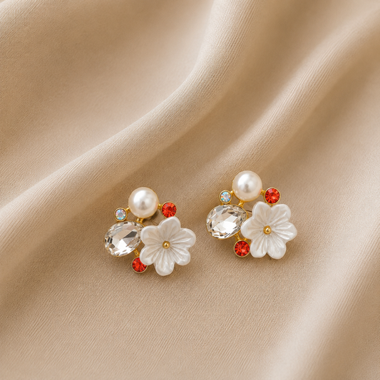Crystal Pearl Blossom Earrings