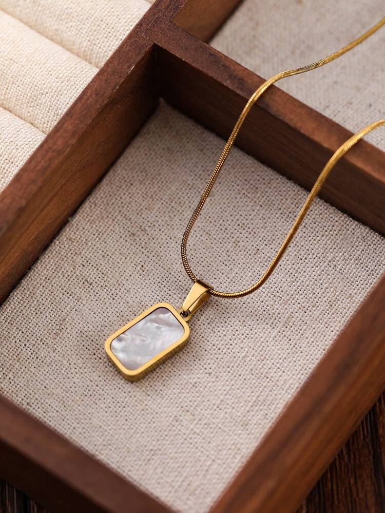 Anti tarnished White Rectangle Pendant Necklace
