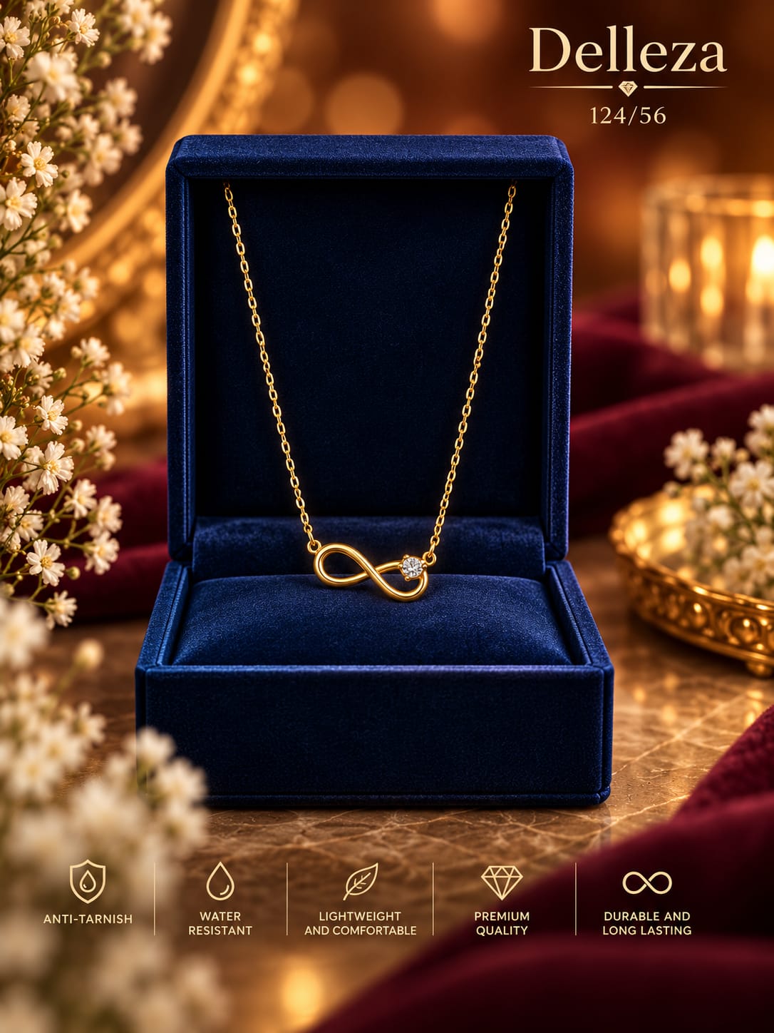 stainless steel chain and infinity symbol accented