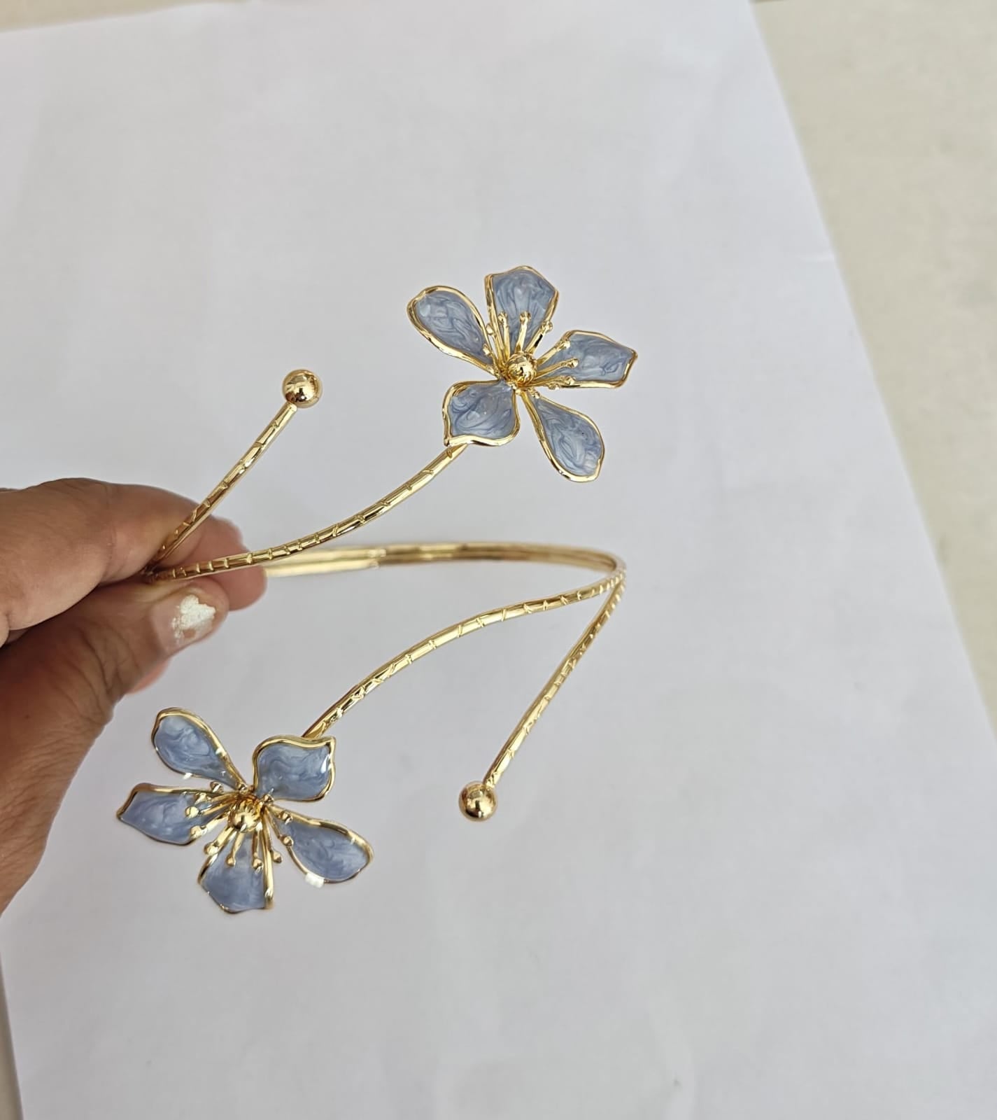 Blue enamel flower gold plated arm cuff