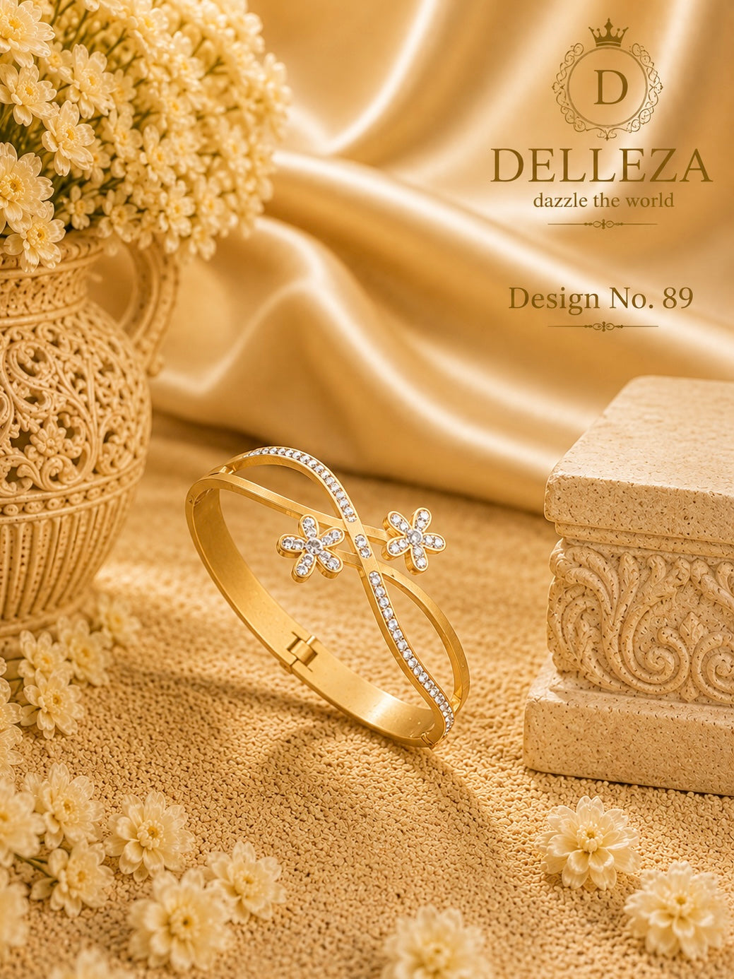 Stainless steel Cubic Zirconia floral kada regular size