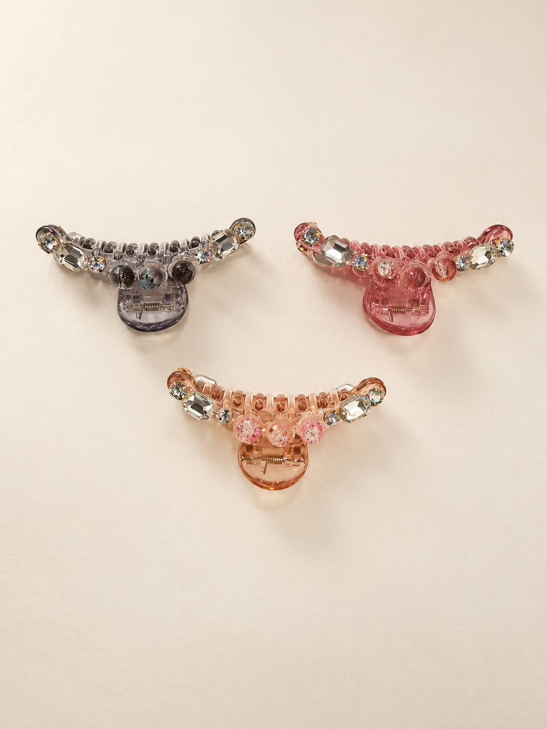 Pastel Crystal & Bead Hair Claw Clips – Set of 3