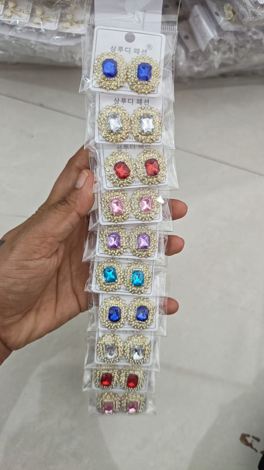 rectangular crystal and rhinestone stud earrings