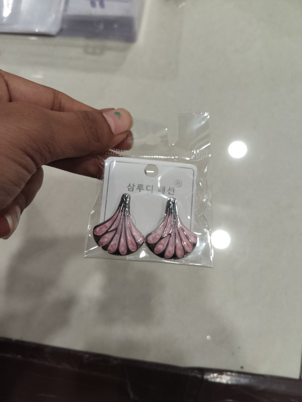 Turquoise light pink Fan-Shaped Silver-Tone Statement Earrings