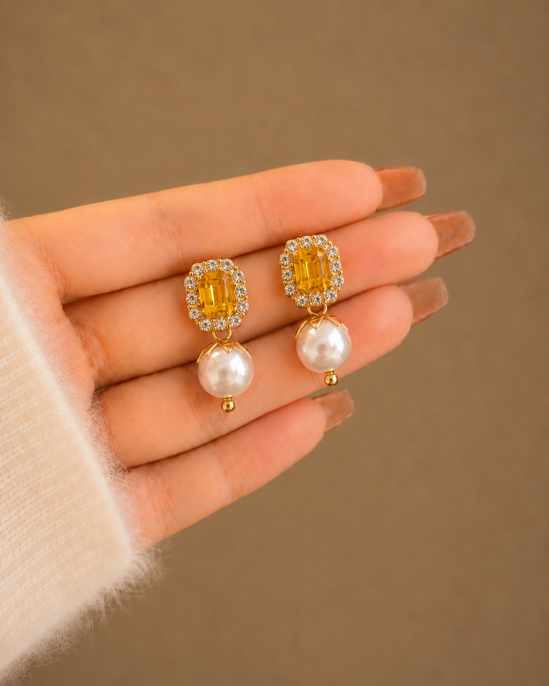 rhinestone crystal and faux-pearl drop earrings