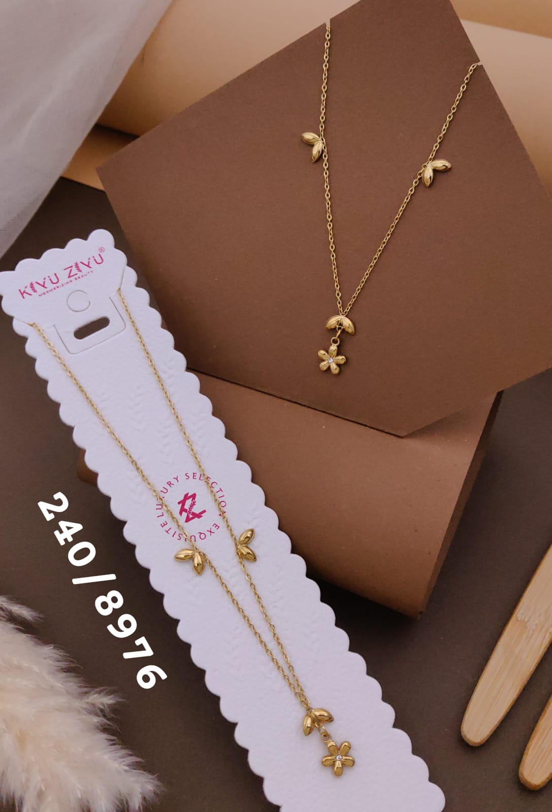 Golden Floral Charm Pendant Necklace