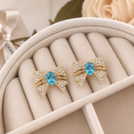 Gold plated Rhinestone bow-shaped crystal earring