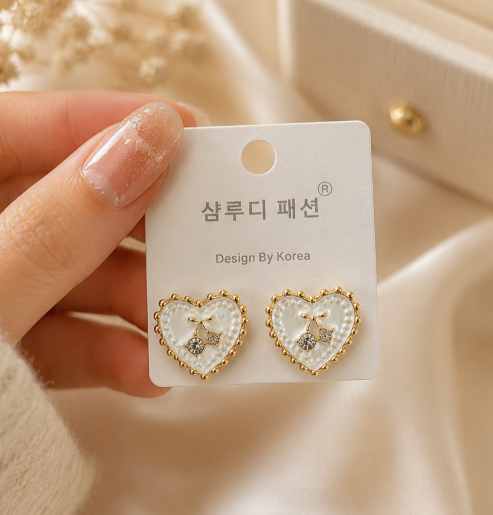 Korean Design Cute White Heart Earring