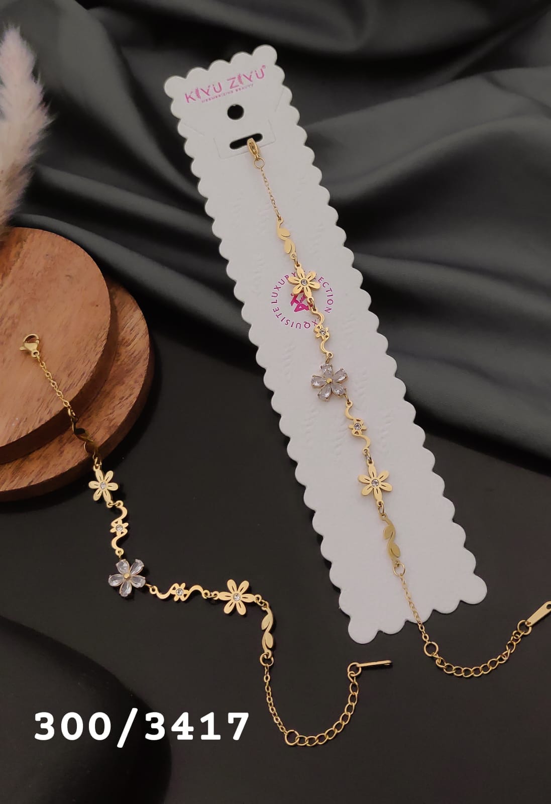 Anti-Tarnish Crystal Floral Charm Bracelet