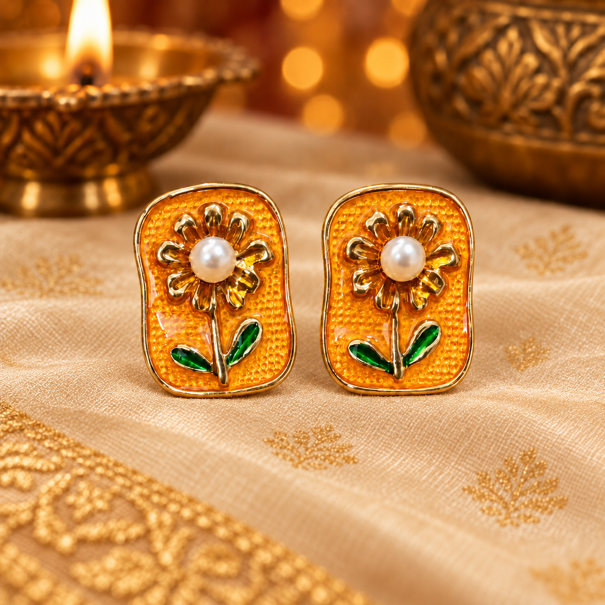 Korean Pearl Flower Stud Earrings