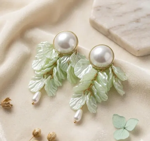 Korean Blossom Pearl Hanging Earrings