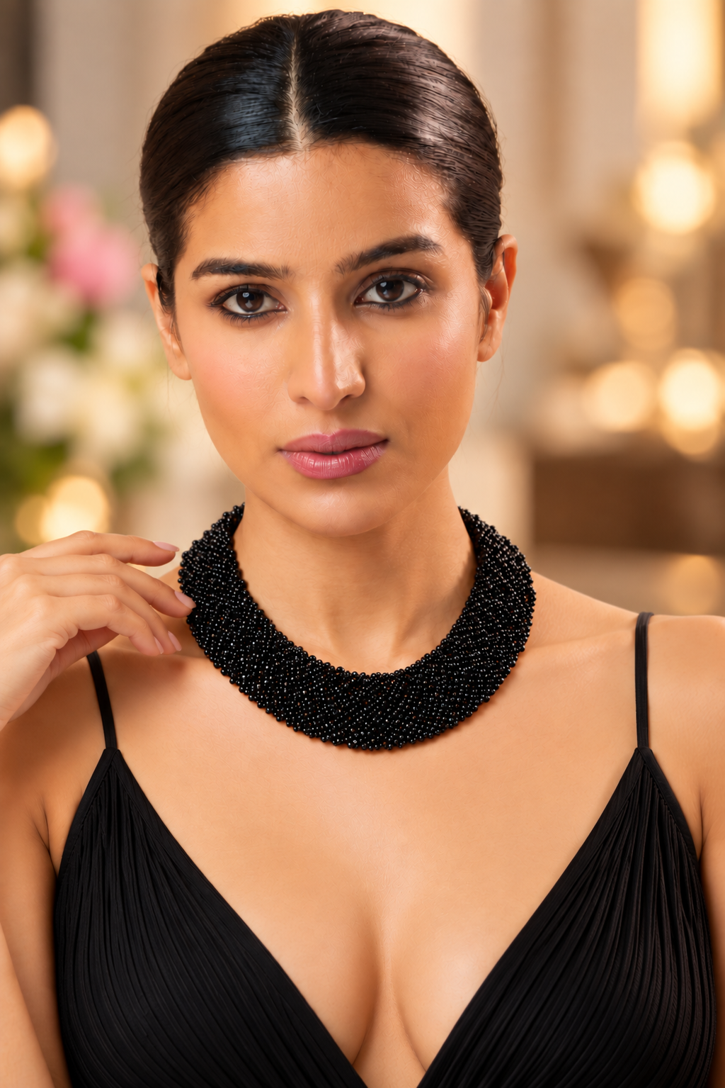 Traditional black multi-layer seed beads necklace