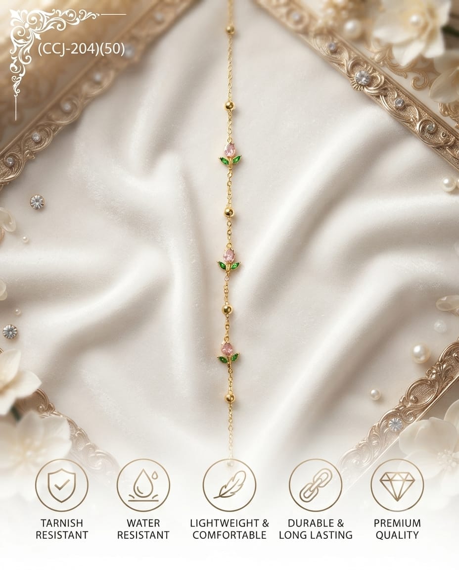 Blush Blossom pink & Green Leaf tulip Bracelet