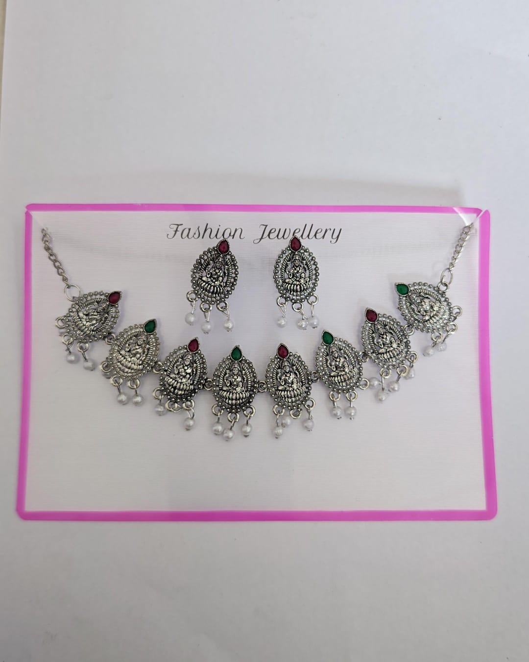 Traditional Oxidised Lakshmi Pearl Drop Necklace Set