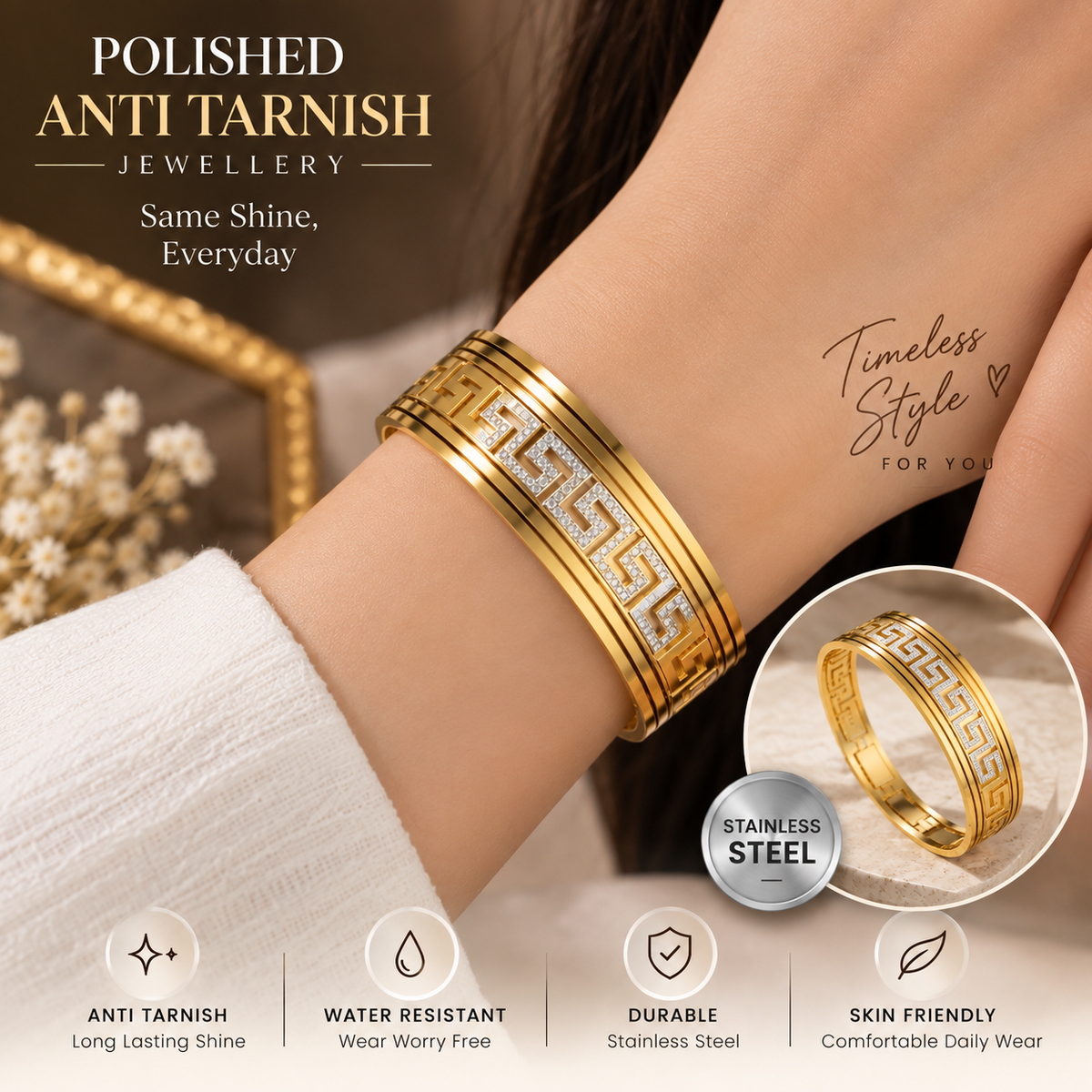 Premium Anti-Tarnish Baby Size Greek Design Bracelet