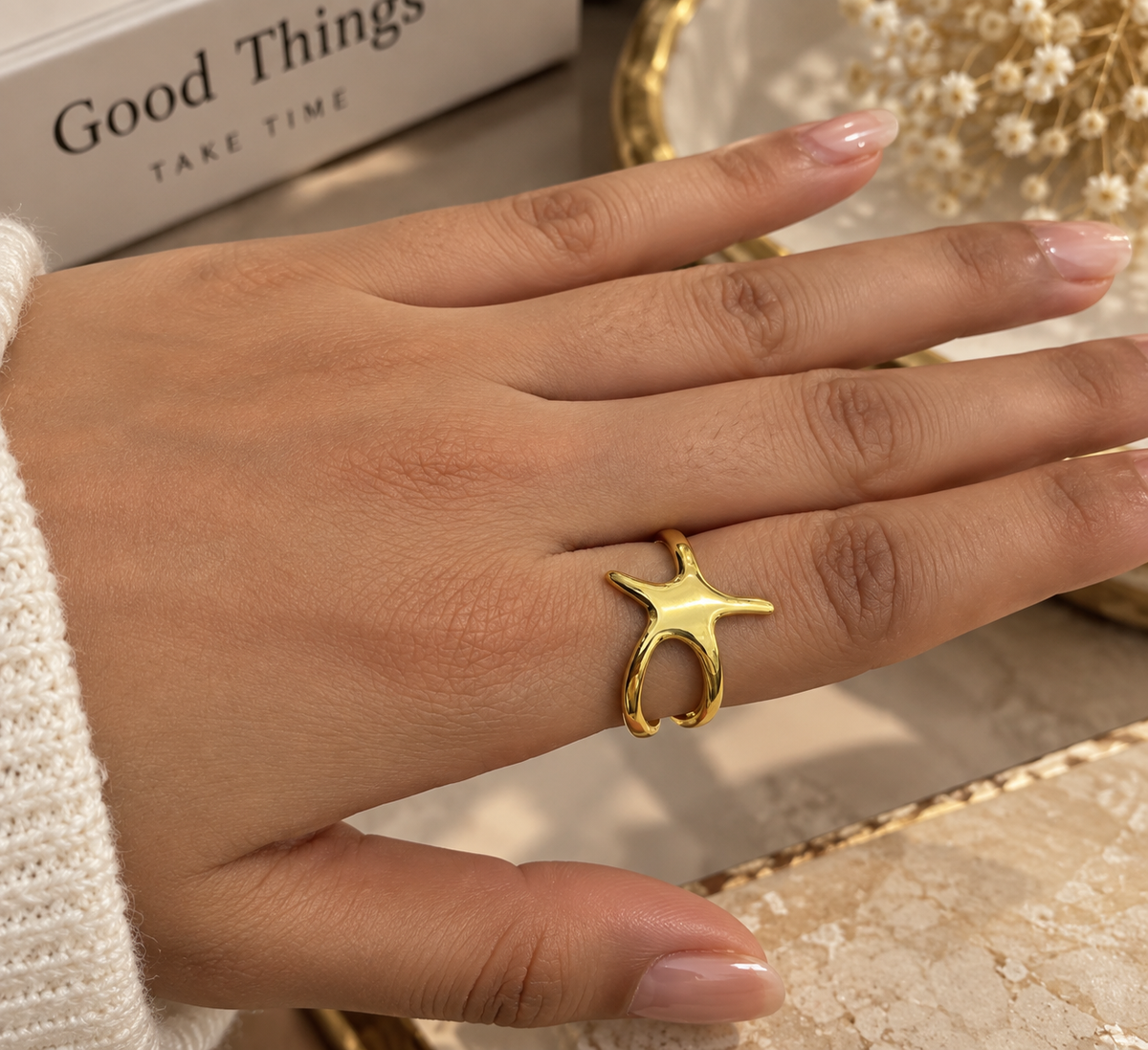 Modern Abstract Sculpted Gold Ring