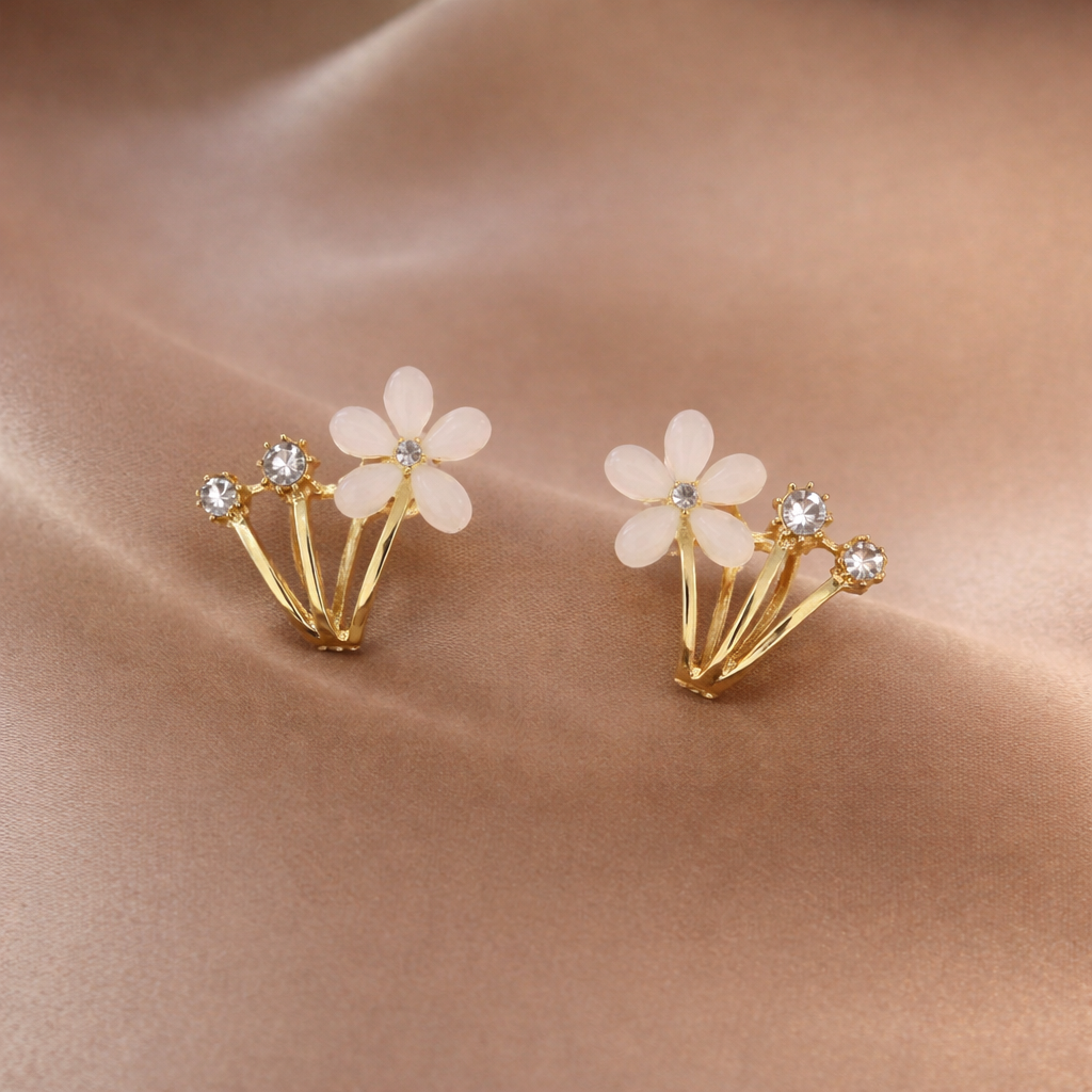 Diamond Flower and monalisa stone Stud Korean Earrings set
