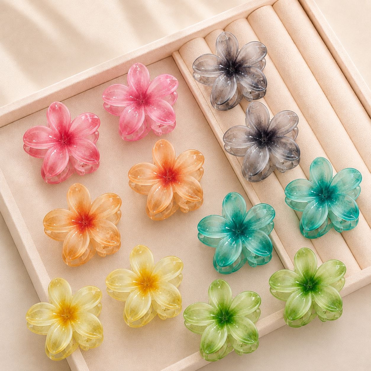 Multicolor Transparent Floral Hair Clutcher -Set of 12 pcs