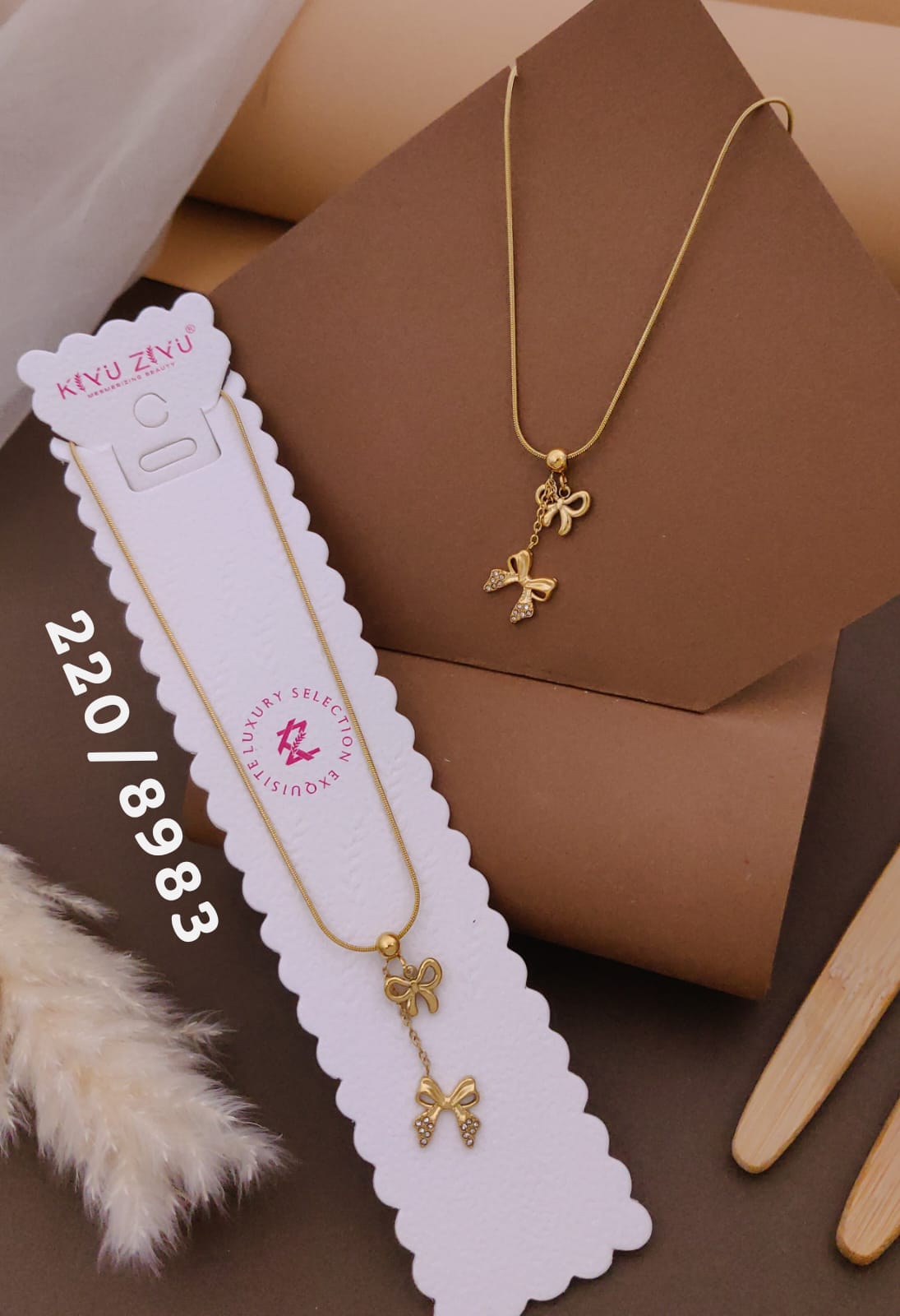 Double Bow Dangling Charm Necklace