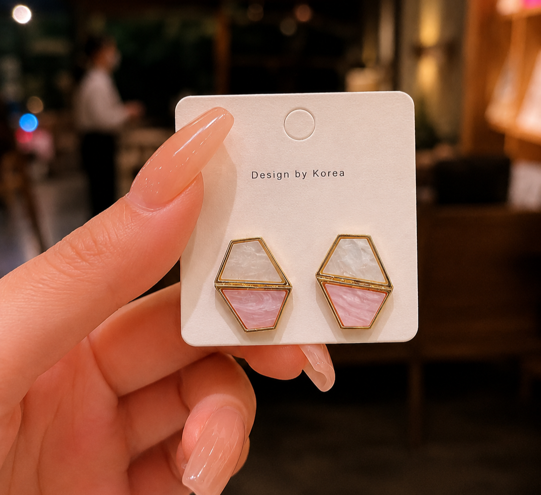 Korean Design Color Block Polygon Stud Earring