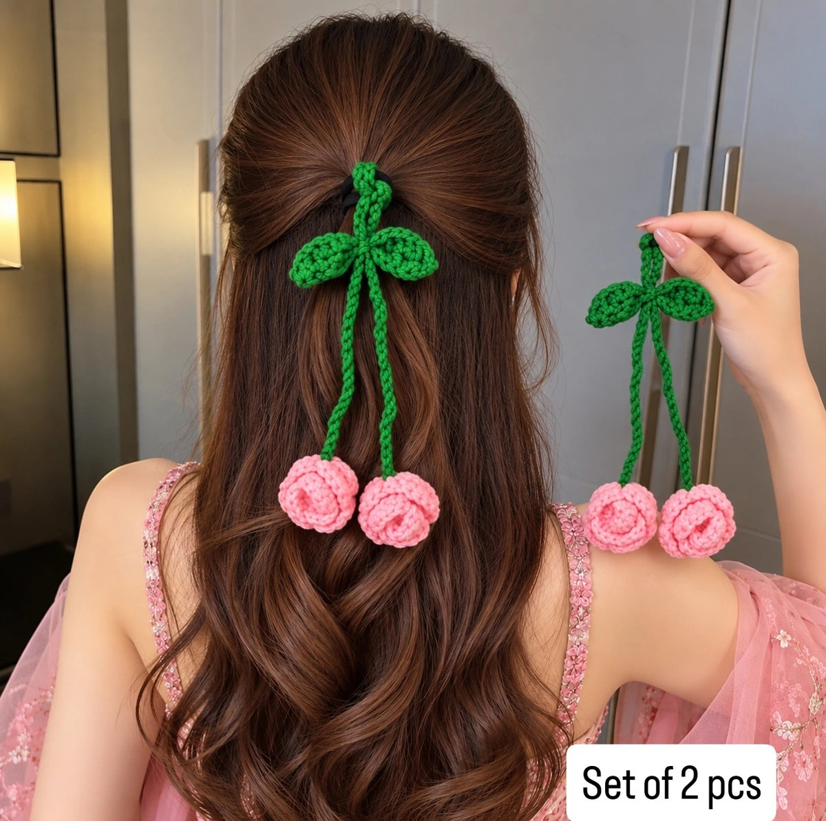 Set of 2 pcs handmade crochet Hanging rose flower hair band