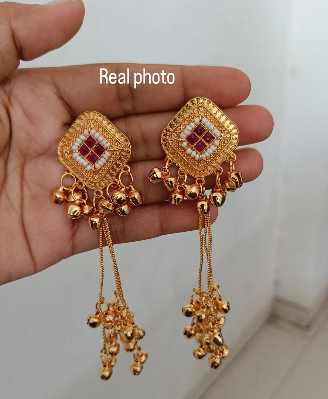 Kashmiri Heritage Pink Ruby Stone Long Tassel Earrings