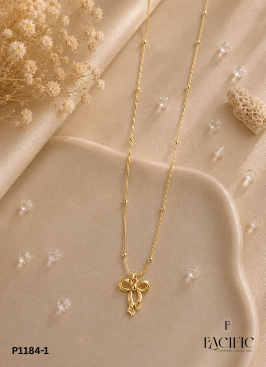 Anti Tarnis Gold Bow Pendant Necklace