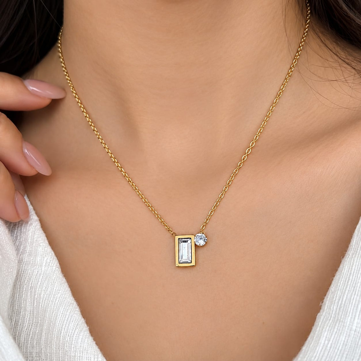 Anti-Tarnish Emerald Cut Crystal Charm Necklace