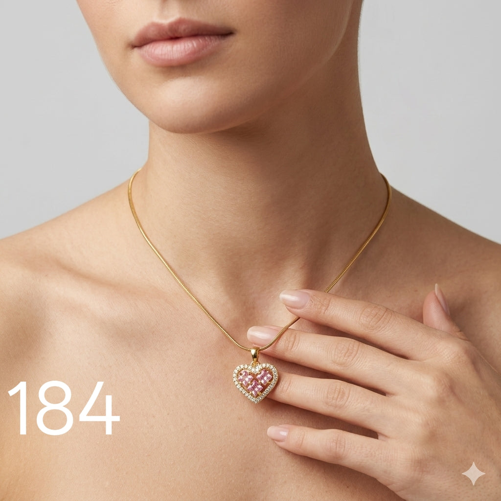 Pink Crystal Heart Pendant Necklace