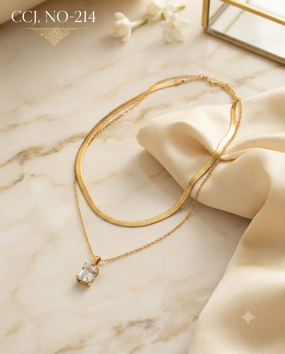 Double layer anti tarnished snake chain paire necklace