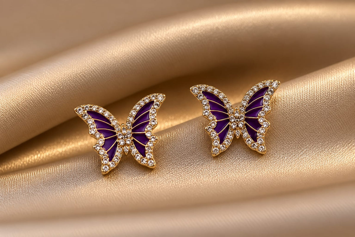 rhinestone-embellished butterfly enamel earrings