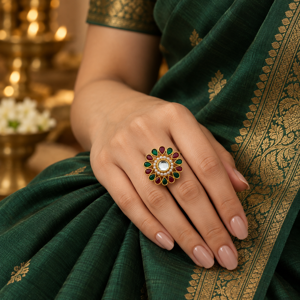 Traditional multicolor kundan ring